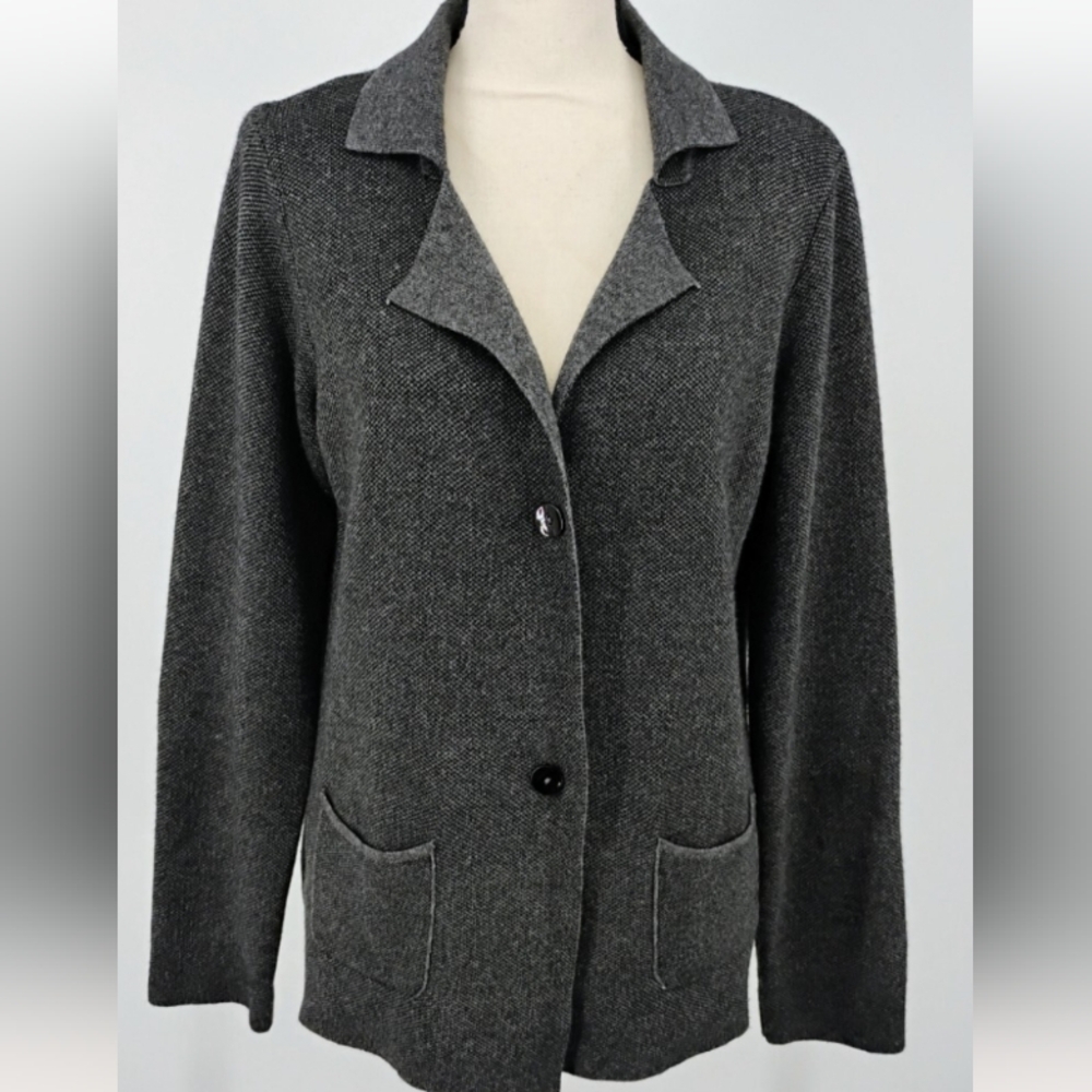 Classic Women's Knit Blazer Jacket - Dark Gray